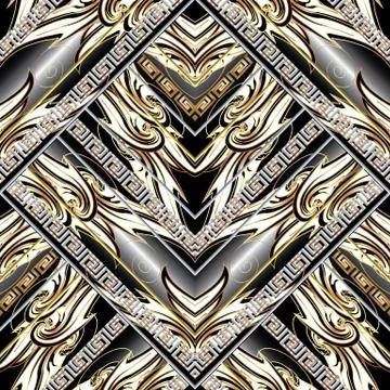 Striped Baroque vector tiled seamless pattern. Meander greek key ornament. Stock Illustration
