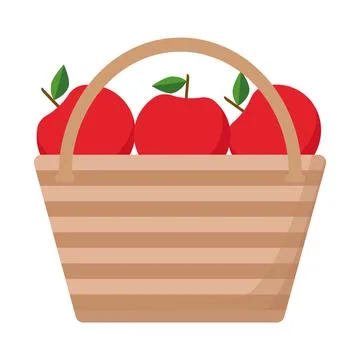 Striped basket with red apples, vector illustration. Иллюстрация
