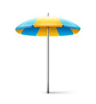 Striped beach umbrella isolated on white background Illustrazione stock