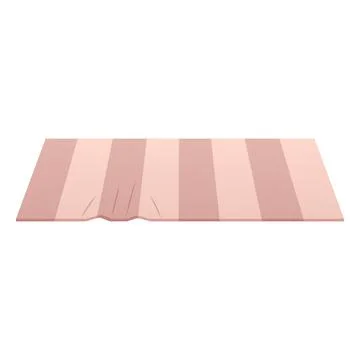 Striped beige rectangular rug with folds, soft floor covering. Ilustración de archivo