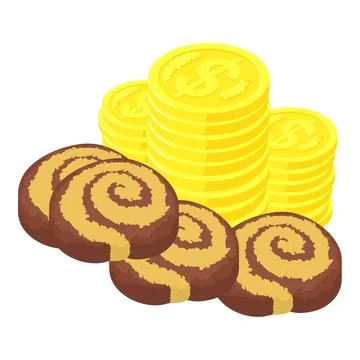 Striped biscuit icon isometric vector. Striped biscuit roll and golden coin icon Ilustración de archivo