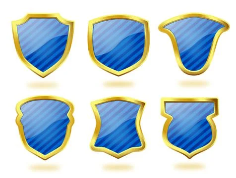 Striped Blue Shields with Golden Frames Stock Illustration