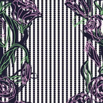 Striped Botanical Floral seamless pattern design 스톡 일러스트