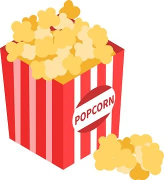 Striped box container with delicious popcorn in 3d illustration on white Stock Illustration