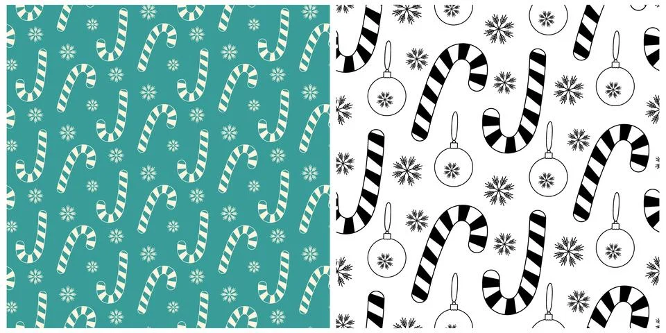 Striped Candy Candy Cane and Christmas decorations Seamless Pattern Holidays Stock Illustration