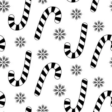 Striped Candy Cane and Snowflakes Seamless Pattern Christmas or New Year Stock Illustration
