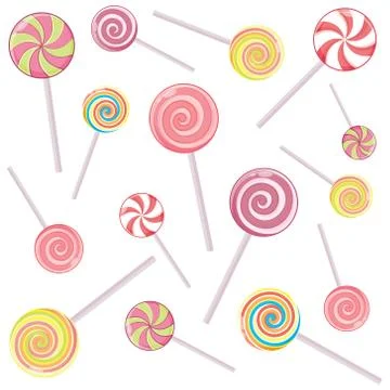 Striped candy canes and candy on a stick without the wrapper. Dessert, Christ Stock Illustration