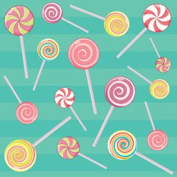 Striped candy canes and candy on a stick without the wrapper. Dessert, Christ Stock Illustration