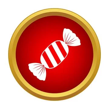 Striped candy icon in a red circle with gold border Stock Illustration