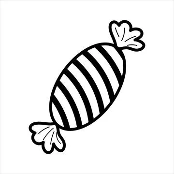 Striped candy in a wrapper paper. Sweetness as a gift. Linear doodle style. Stock Illustration