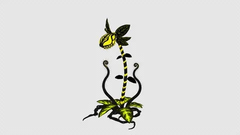 Striped Carnivorous Plant Kneeling Over, Anime style 4k animation Vídeo Stock 342518924