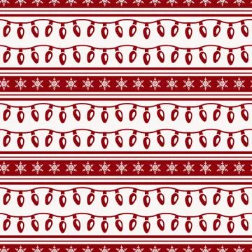 Striped christmas pattern with garlands. Vector seamless background. Illustrazione stock