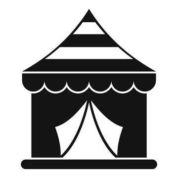 Striped circus tent hosting a show, black and white icon Stock Illustration