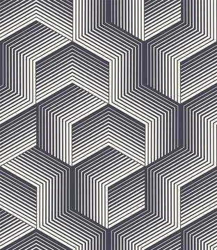 Striped Cube Shape Vector Seamless Pattern Geometric Graphic Abstract Background Illustrazione stock