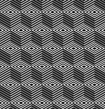 Striped cubes seamless pattern vector. Op art vector illustration. Stock Illustration