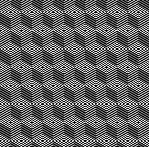Striped cubes seamless pattern vector. Op art vector illustration. Stock Illustration