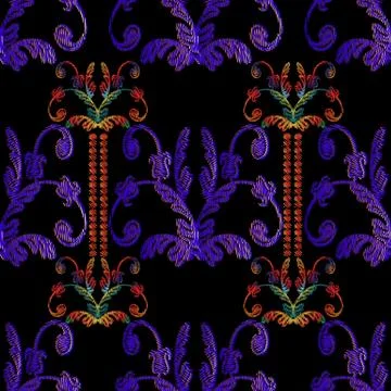 Striped embroidery Baroque seamless pattern. Vintage vector back Stock Illustration