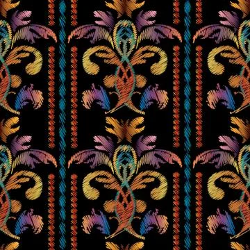 Striped embroidery Baroque seamless pattern. Vintage vector back イラスト素材