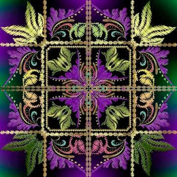 Striped embroidery Baroque seamless pattern. Vector geometric textured Stock Illustration