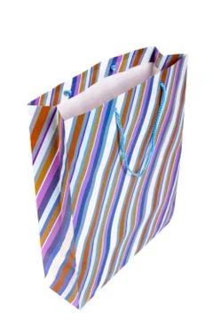 Striped empty paper bag Stock Photos