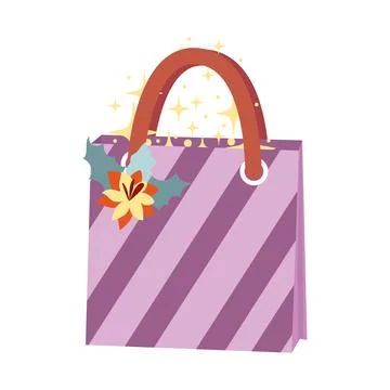 Striped festive gift bag. Vector Illustration