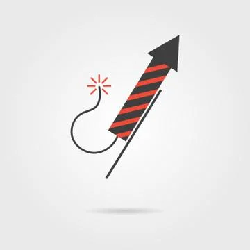 Striped firework rocket icon with shadow Stock Illustration