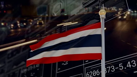 Striped flag waving and folding after light pulse, showing fabric motion against Stock Footage 338356397
