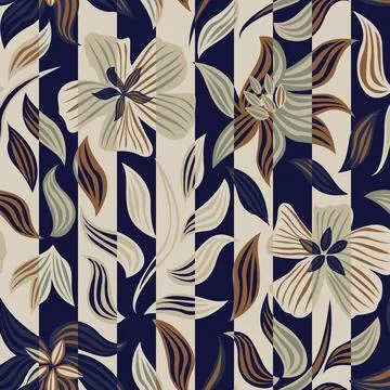 Striped Floral seamless pattern design for fashion and home textiles, graph.. Stock Illustration