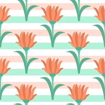 Striped floral summer seamless pattern vector illustration Illustrazione stock