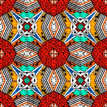 Striped geometric embroidery seamless pattern. Colorful abstract vector Illustrazione stock
