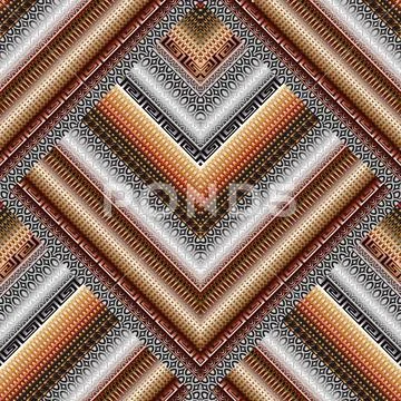 Striped geometric seamless borders pattern. Patterned tiled rhombus, lace lin Stock Illustration