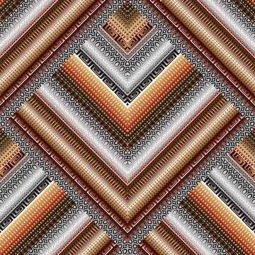 Striped geometric seamless borders pattern. Patterned tiled rhombus, lace lin Stock Illustration