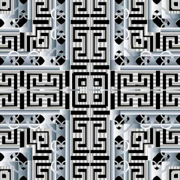 Striped geometric silver 3d vector seamless pattern. Modern abstract ornamental 스톡 일러스트