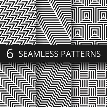 Striped geometric vector seamless patterns set. Kinetic art endless wallpapers Stock Illustration