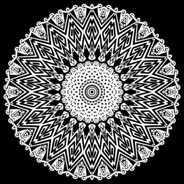 Striped geometric zigzag mandalas pattern. Black and white abstract vector Stock Illustration