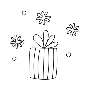 Striped gift box decorated with a big bow ribbon. Stock Illustration