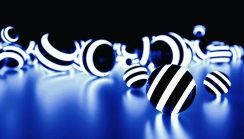 Striped Glowing sphere balls in random position with light effects -futuristi Stock Illustration