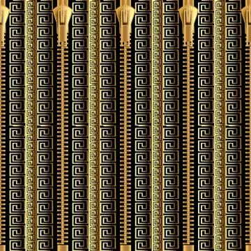 Striped gold 3d vector seamless border pattern. Greek style modern ornamental 스톡 일러스트