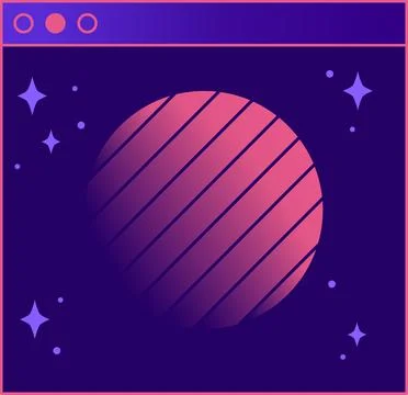 Striped gradient circle is appearing in flat web frame with stars and dots, Illustrazione stock