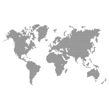 Striped Gray World Map on White Background. Vector Stock Illustration