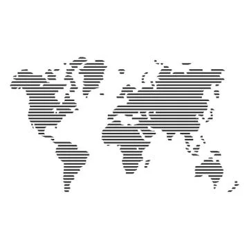 Striped Gray World Map on White Background. Vector 库存插图