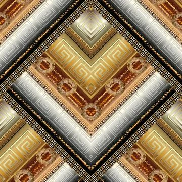 Striped greek key seamless pattern. Vector 3d modern background with grunge d Stock Illustration