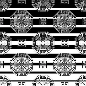 Striped greek vector seamless pattern. Abstract tribal ethnic style backgroun Stock Illustration