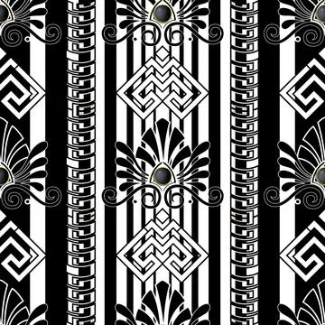 Striped greek vector seamless pattern. Abstract borders background. Repeat ge Stock Illustration