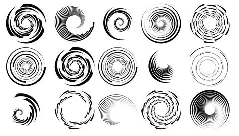 Striped halftone round elements, twisters, halftone circular textures with .. Stock Illustration