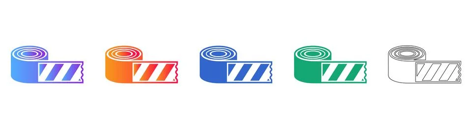 Striped Hazard Caution Tape Roll Icons Stock Illustration