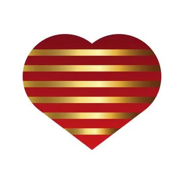 Striped Heart Design  Red Background with Golden Horizontal Lines Stock Illustration