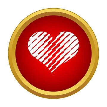 Striped heart icon on red circle with gold frame Stock Illustration