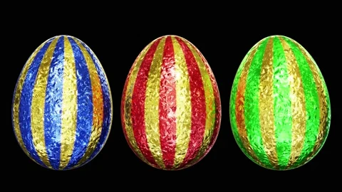 Striped Holy Trinity Easter eggs looping 3D animation with alpha Stock Footage 219832741