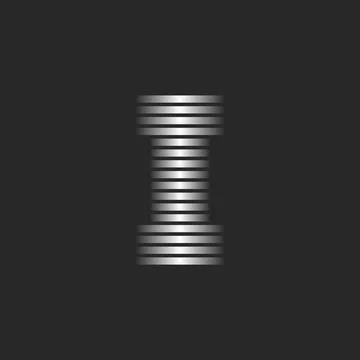 Striped letter I logo initial monogram with 3d effect, silver gradient from m Stock Illustration